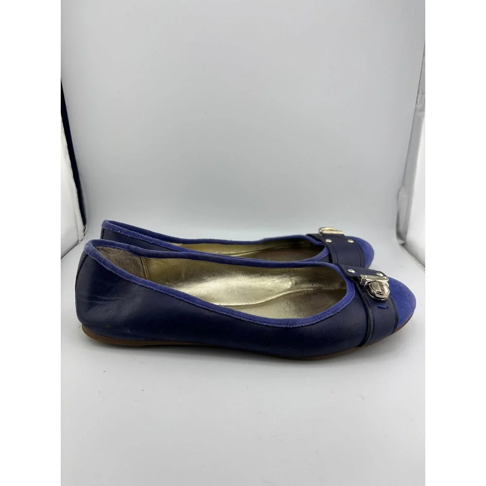 Coach Womens Navy Leather Purple Suede Turnlock Ballet Flats Blue Size 8